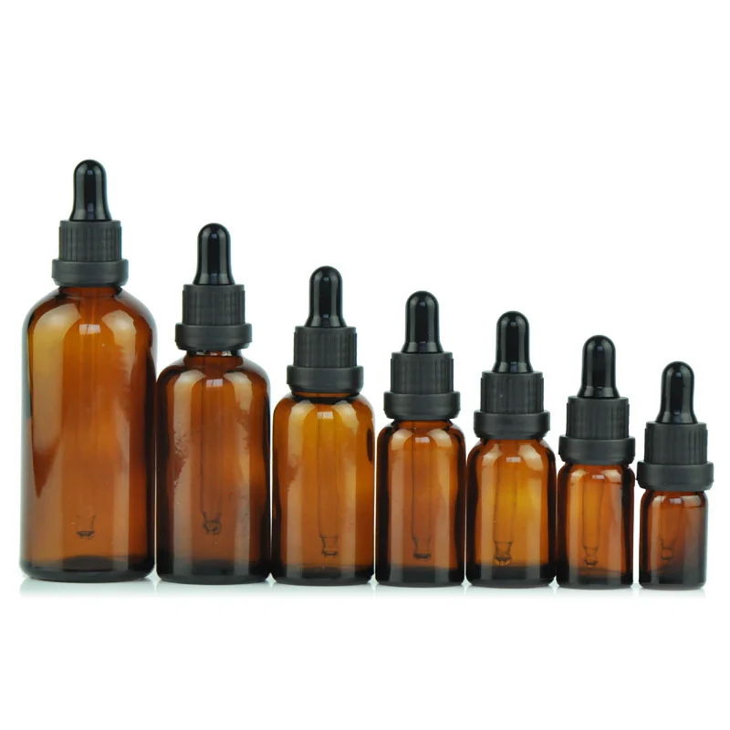 10pcs/lot 5ml 10ml 15ml 20ml 30ml 50ml 100ml Amber Glass Bottle With Dropper Matt Black Glass Dropper Bottle