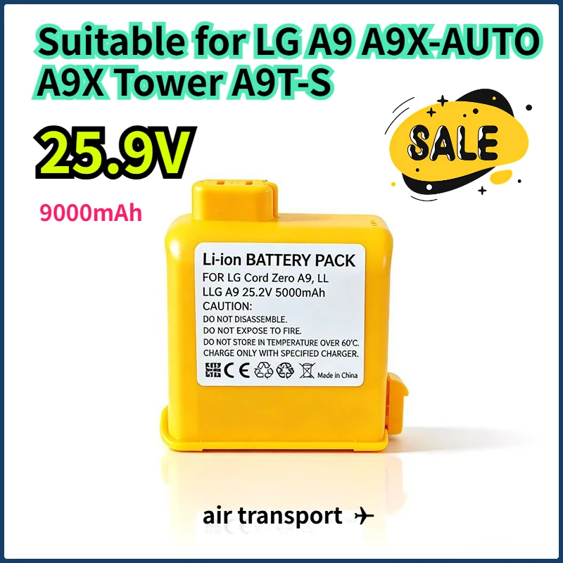 

Suitable for LG A9 A9X-AUTO A9X Tower A9T-S Vacuum Cleaner Battery with Communication 25.9V 9000mAh Anti-shedding Design