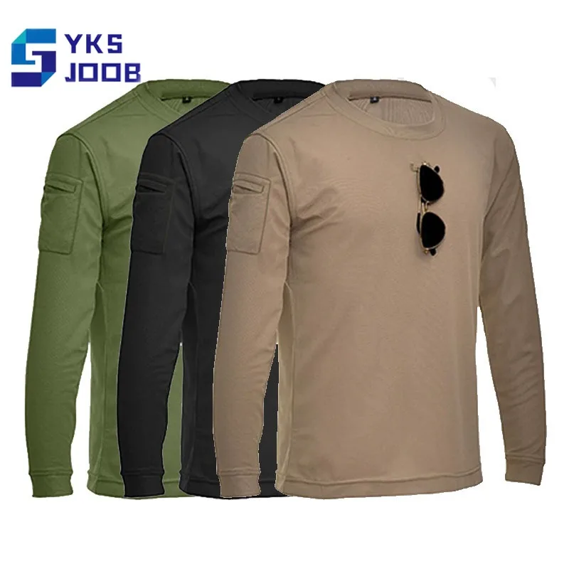 Men\'s Quick Drying Hiking T-shirts Tactical Solid Color Long Sleeved Shirts Outdoor Breaethable Camping Treking Climbing Shirt