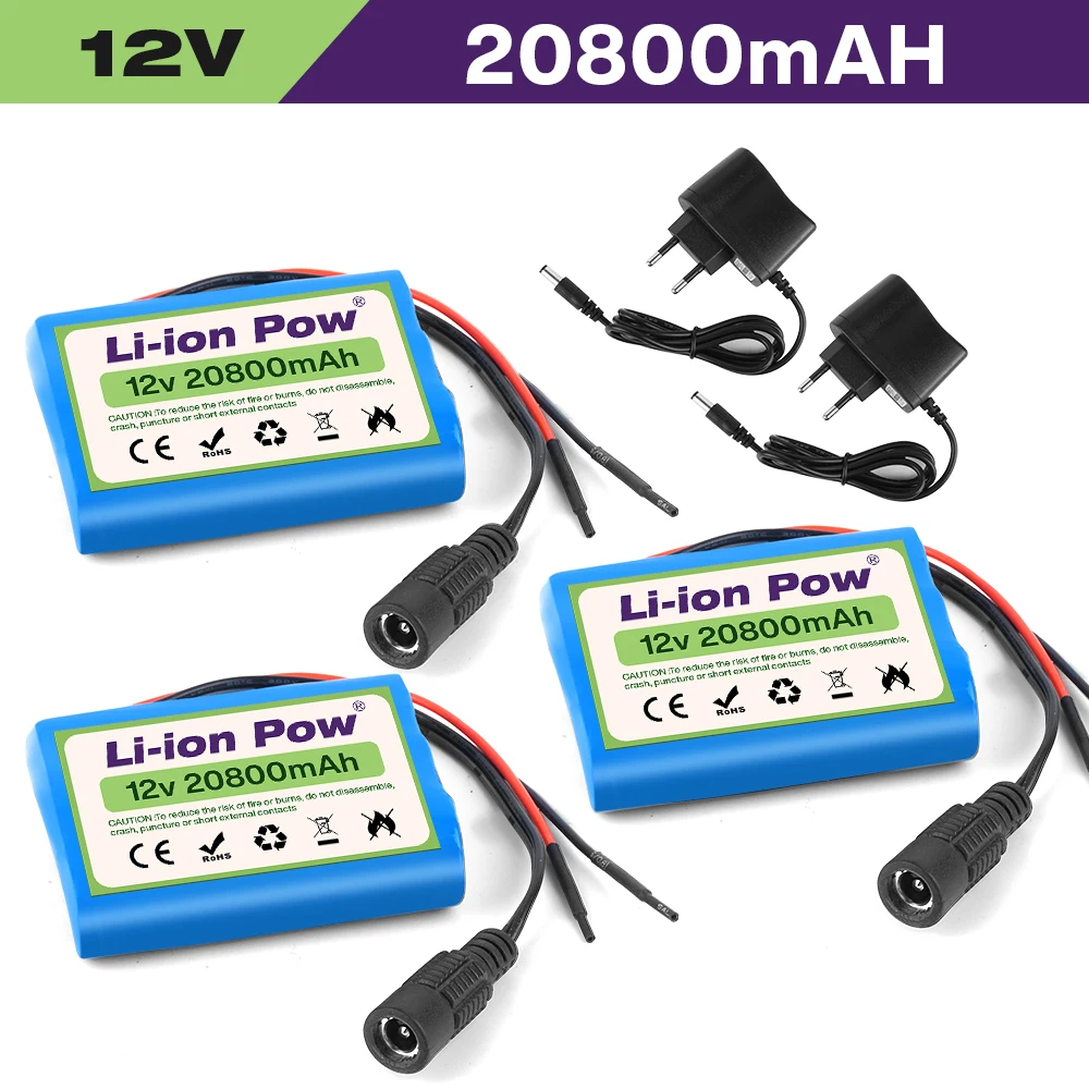 

12V 20.8Ah 3S1P 18650 Li ion Battery Pack Super Rechargeable DC 12.6V Protection Plate Comes with Charger