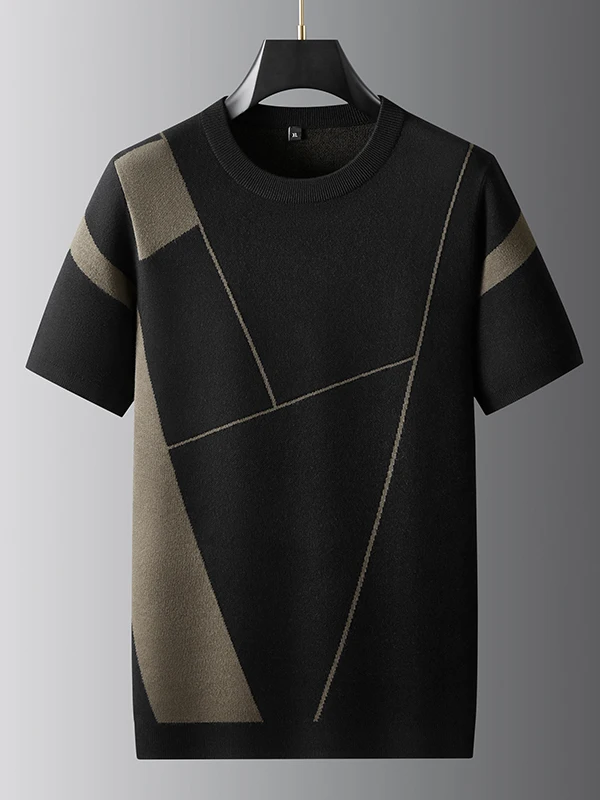 

Мужской вязаный свитер с коротким рукавом и круглым вырезом в повседневном стиле, с цветовыми блоками, из мягкой смеси полиэстера и вискозы, осенний