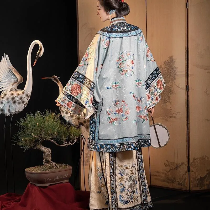 จีน Hanfu ปัก Qing Dynasty Secret Tang สไตล์โบราณเสื้อผ้าเย็บปักถักร้อยหนัก Qing Dynasty ผู้หญิงแขนกว้าง