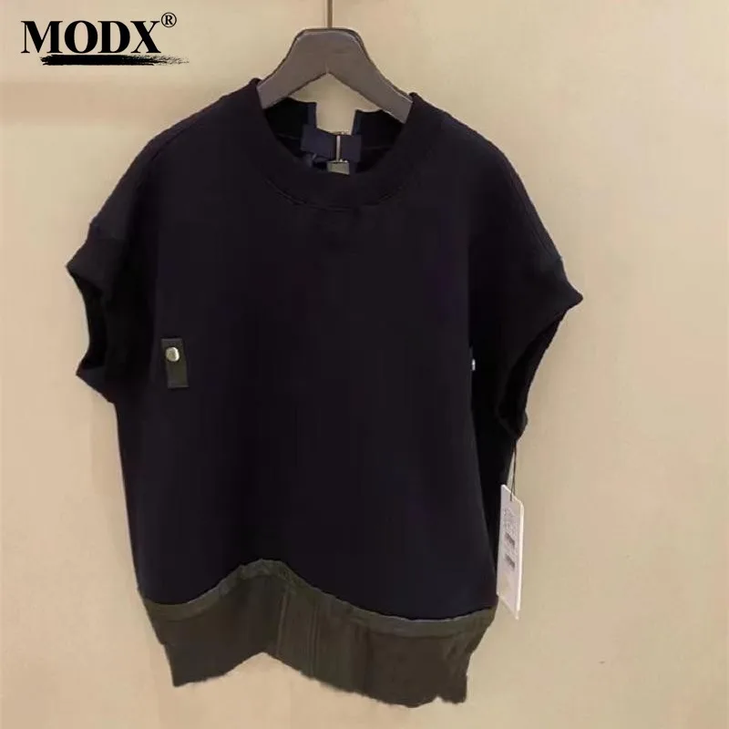 [MODX] Sleeveless 2025 Spring/summer New Round Neck Loose Casual Hoodie Color Blocked Splicing T-shirt Top