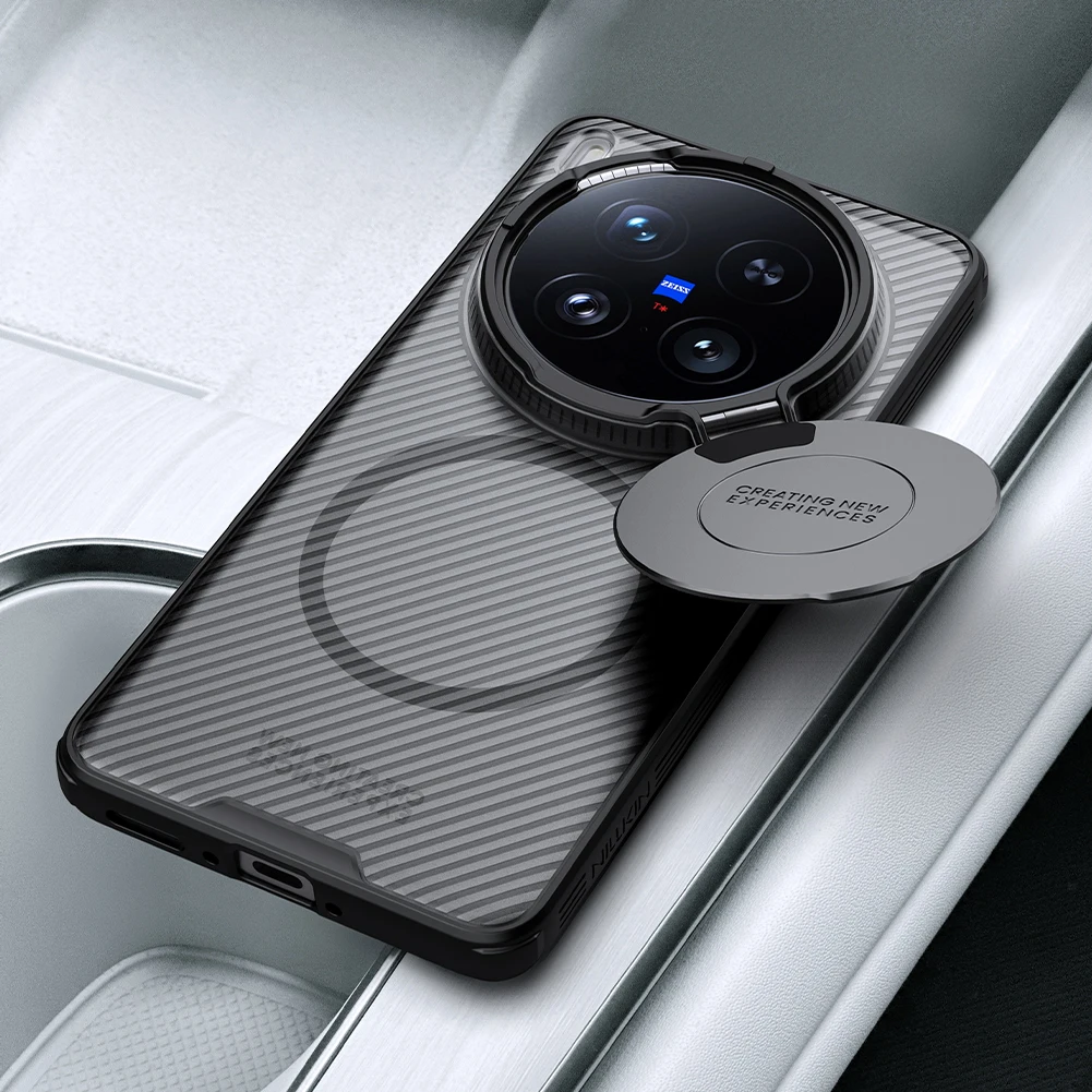 حافظة Nillkin لهاتف Vivo X200 Ultra 5G حافظة كاميرا سوداء شفافة دعامة شحن مغناطيسية عدسة Magsafe حماية الكاميرا 360 غطاء خلفي
