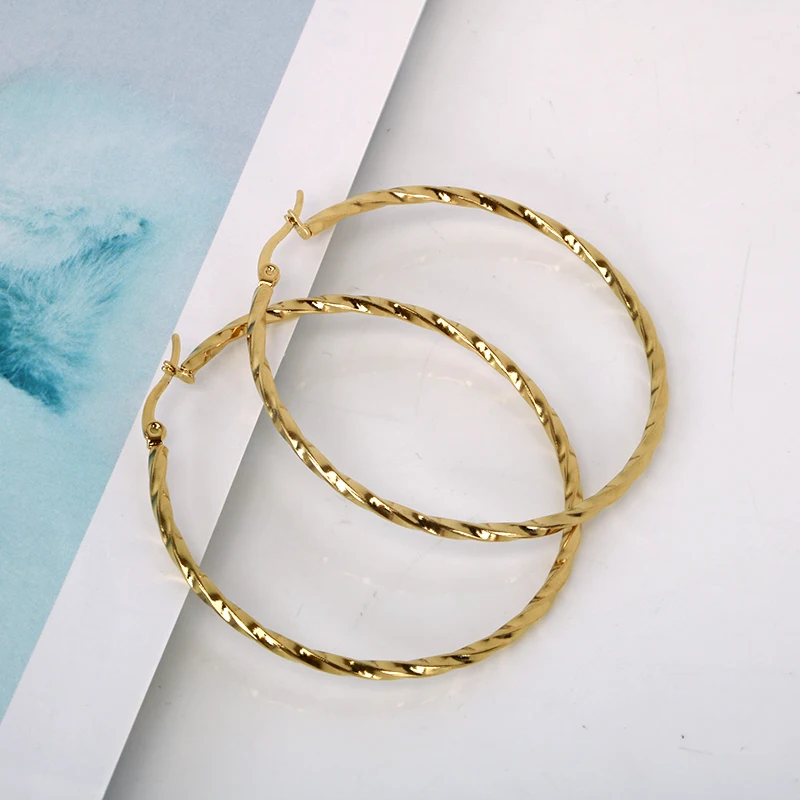 Hgflyxu Stainless Steel Hoop Earrings Gold Color Medium Size Circle Ear Accessories Trendy Fashion Ear Jewelry