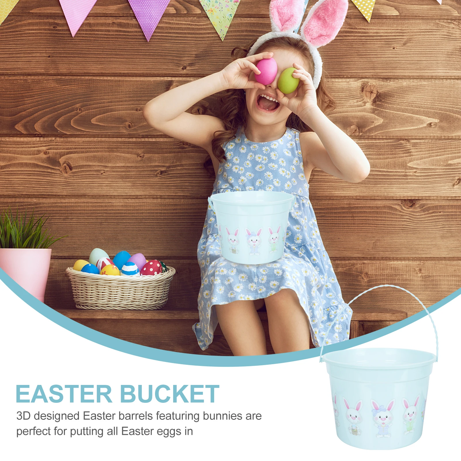 Plastic Beach Bucket Children's Sandbox Toys Kids Sand Play Tools Bulk Green -friendly Rabbit Pattern
