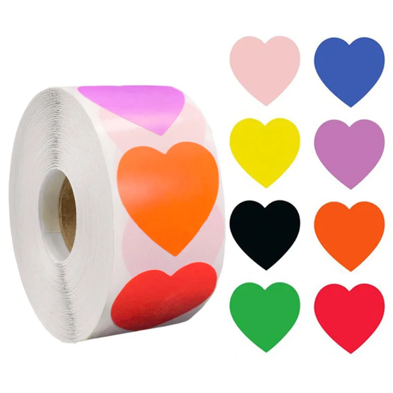 

500pcs Self Adhesive Heart Jewelry Seal Stickers Colorful Blank Paper Price Tags Labels Diy Bracelet Supplies Necklace Packaging
