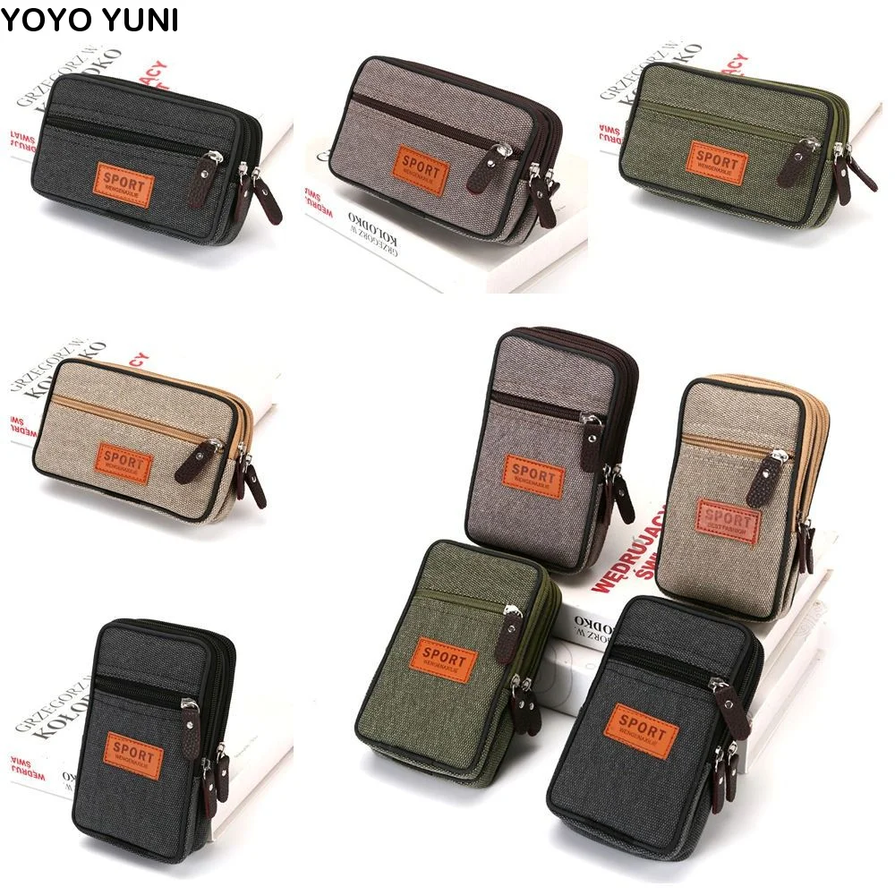 

Double Layer Mobile Phone Bags Horizontal Style Vertical Style Belt Waist Bag Snap Button Nylon Colth Mobile Phone Purse Camping