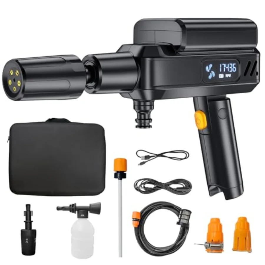 

Portable Pressure Washer Gun Foldable Cordless Pressure Washer Sprayer with 5-in-1 Nozzle Type-C Charging 16 FT Hose for Campin