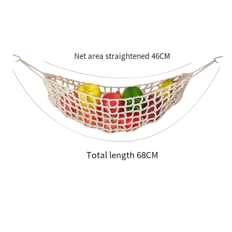 2 Pcs Macrame Fruit Hammock For Kitchen Under Cabinet Hanging Fruit Baskets Handwoven Decorative Fruit Net Bag Easy To Use