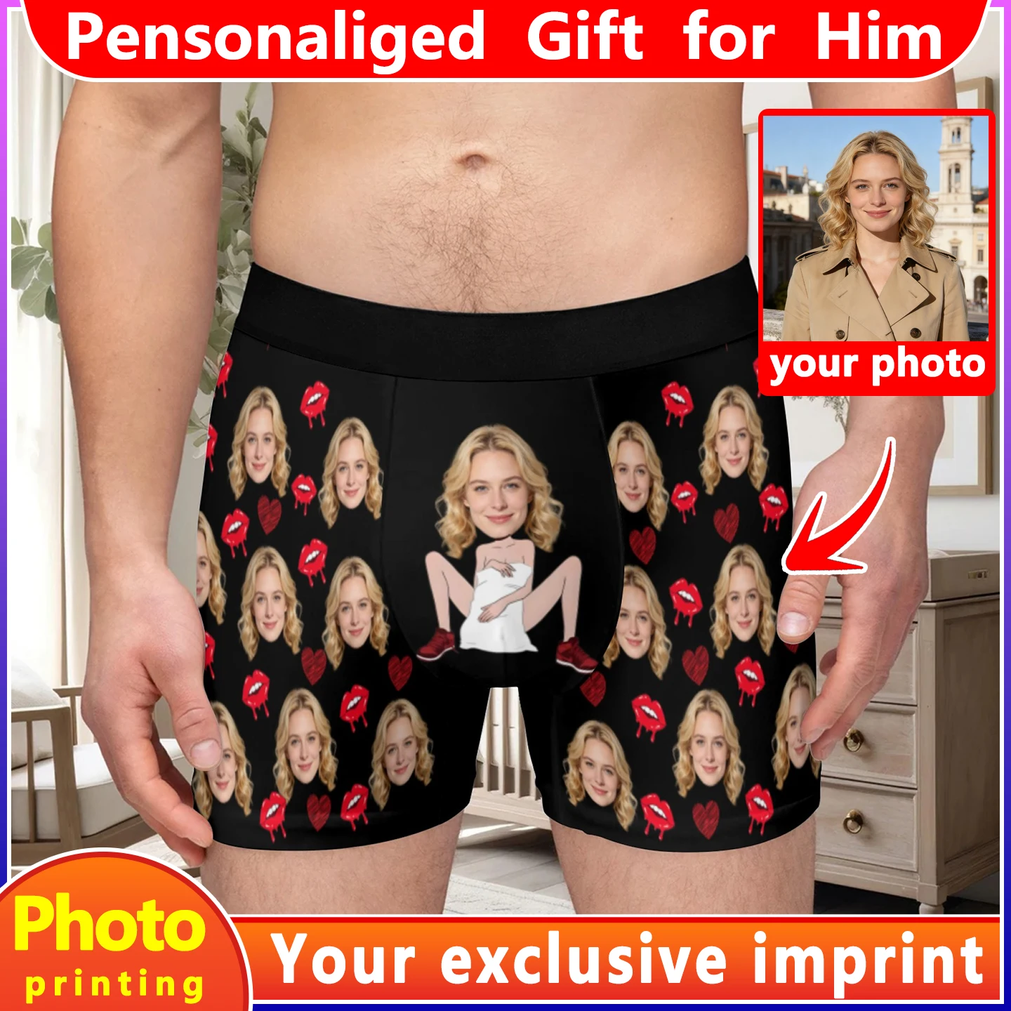 Personalized facial photo customization flat underwear customization men's Valentine's Day gift for husband gift for father