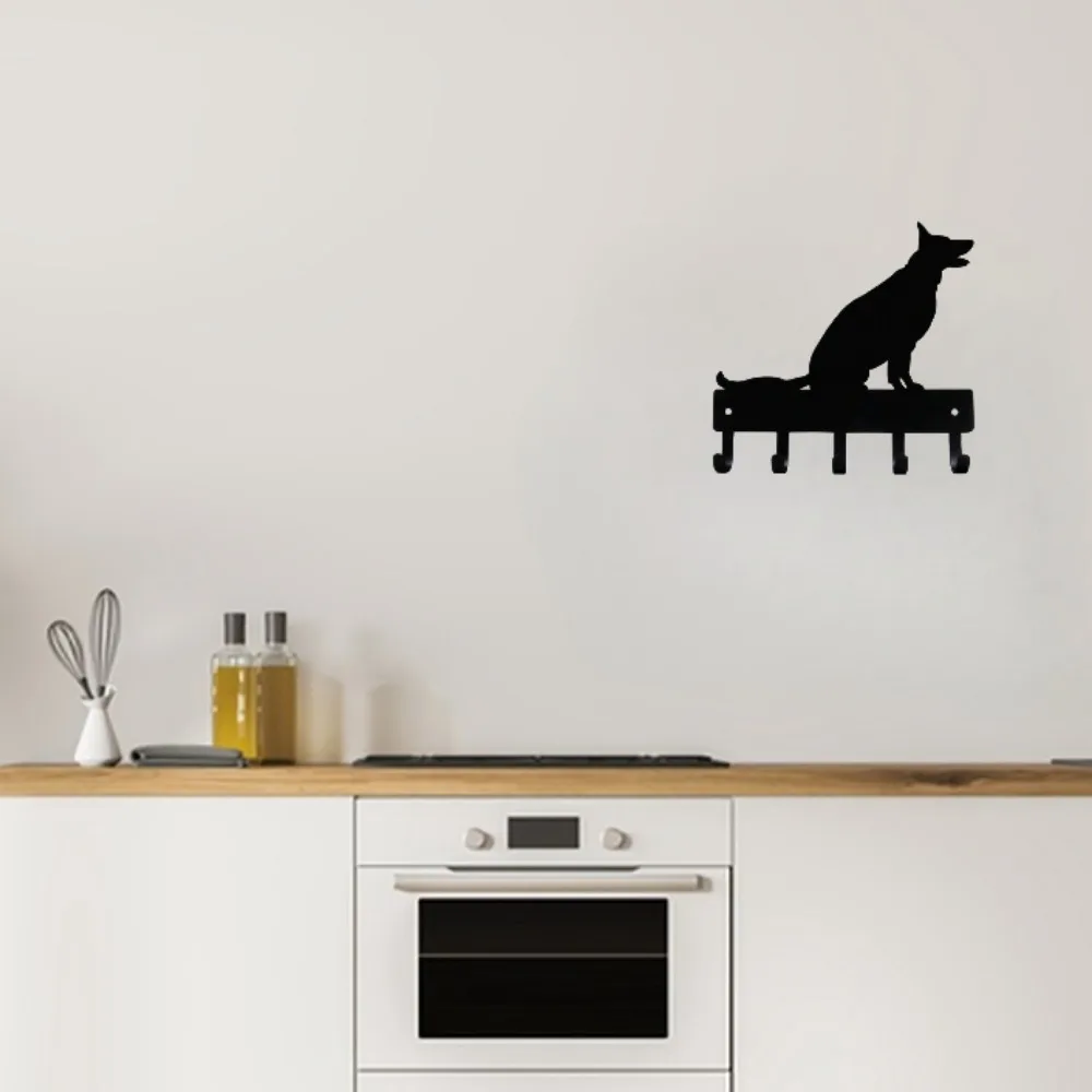CIFBUY Metal Wall Art German Shepherd Sitting Key Rack Dog Leash Hanger Iron Sculpture Wall Mounted Hooks Key Holder Home