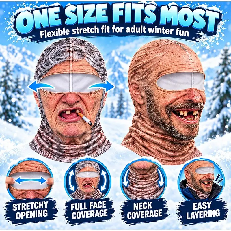 Old Man Ski Mask Funny Balaclava Outdoor Ski Party Face Mask Novelty Prank Group Photo Realistic Winter Mask Party Favors Gifts