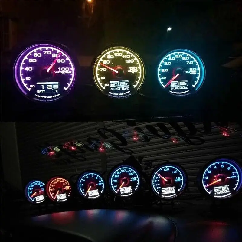 Racing style Turbo Boost Pressure Gauge 2.5'' 60mm Digital & Pointer 7 Colors LED Meter 3 Working Display Modes KPA Boost Meter