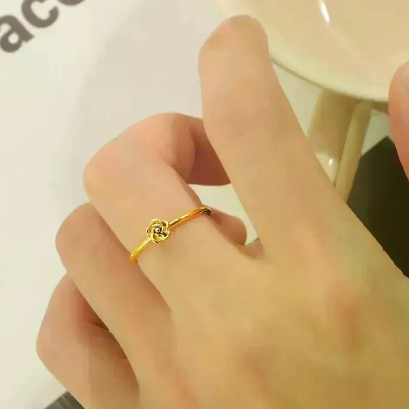 Stainless Steel Rose Flower High Quality Ring Waterproof Metal Young Fashion Charm Jewelry GiftStainless Steel Rose Flower High