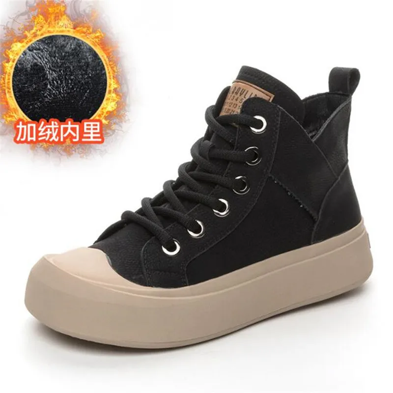 ZXRYXGS Plus Size Women Real Leather Sneakers Ankle Boots 2024 Autumn Winter Elegant Trendy Shoes Casual Sneaker Flat Thick Sole