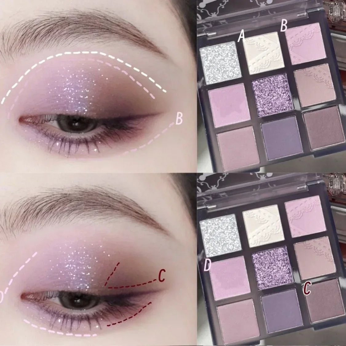 ควันสีม่วงลูกไม้ Eye Shadow Palette Matte Glitter อายแชโดว์ 9 สี Long Lasting Shimmer Shiny Eyes Make Up Palette เครื่องสําอาง