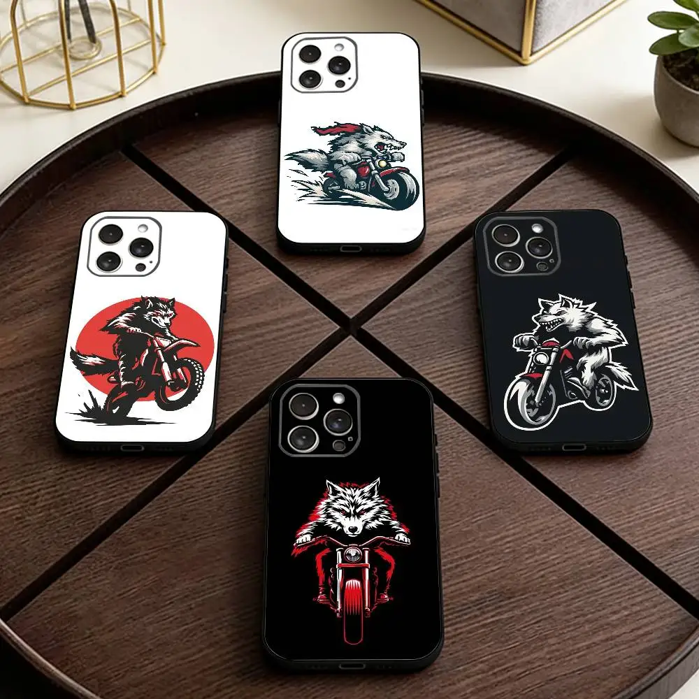 

Wolves on Motorcycles Phone Case For iPhone 17,16,15,14,13,12,11 Plus,Pro Max,XS,Soft Silicone Black Cover