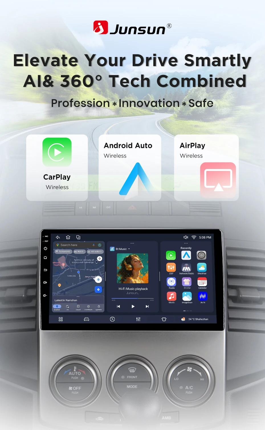 Junsun Android 15 Auto-Intelligenzsystem für Mazda 5 CR 2005-2010 AI Wireless CarPlay für Apple Auto 9" IPS Touchscreen – Detail 2