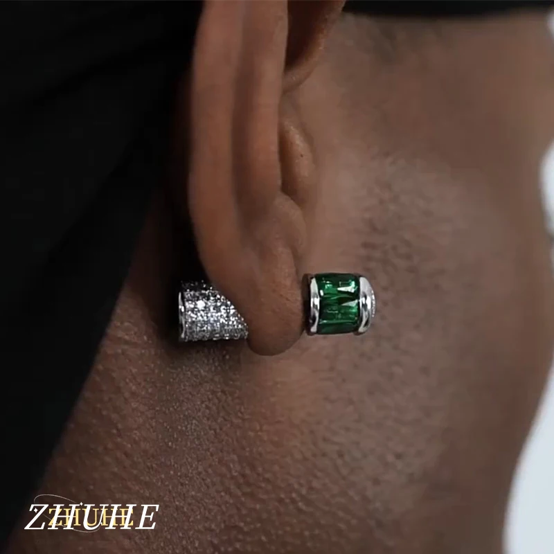 Schmuckzubehör für Damen und Herren, Ohrstecker aus Kupferlegierung mit doppeltem Design, grüner Edelstein-Ohrschmuck, schicker Ohrschmuck für Dates