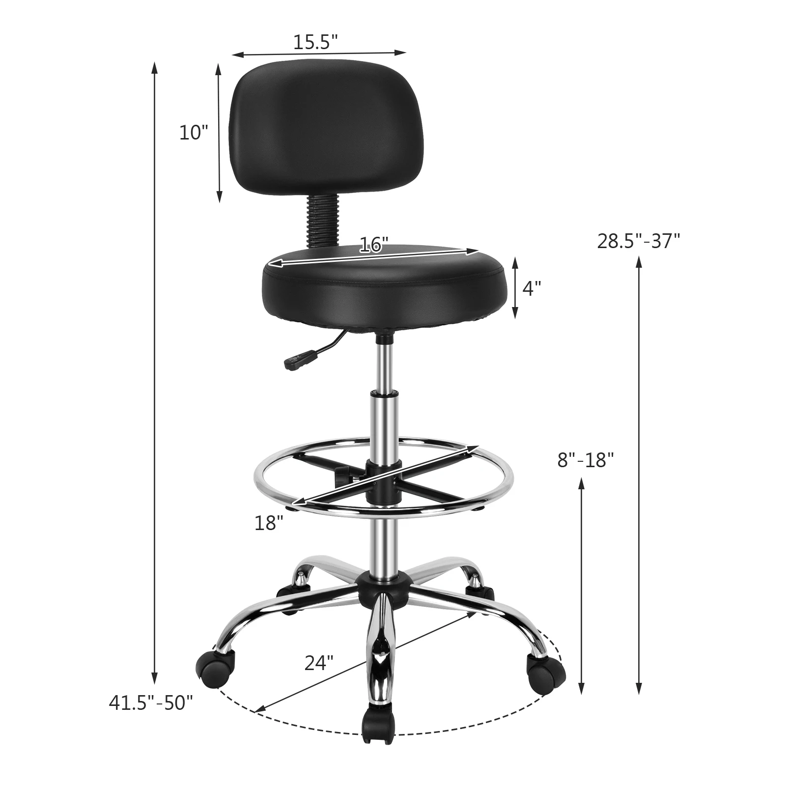 Swivel Drafting Chair Tall Office Chair w/ Adjustable Backrest Foot Ring