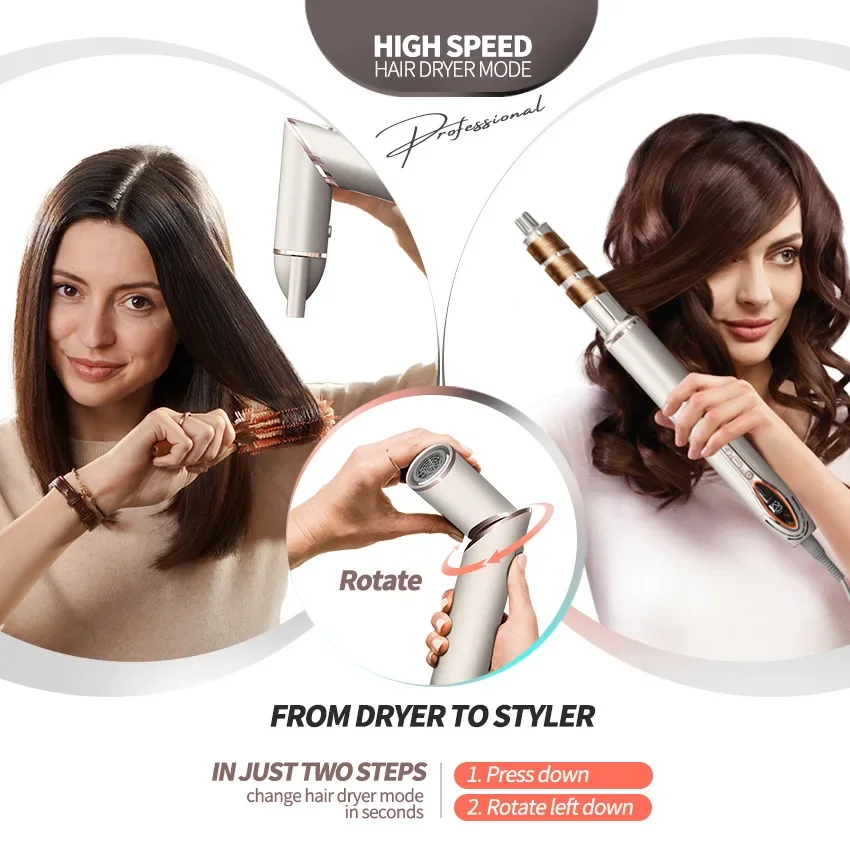 High-speed Hot Air Comb Multifunctional Folding Hair Dryer Curling Iron Hair Straightener Comb Three-purpose Hair Dryer Combfohn