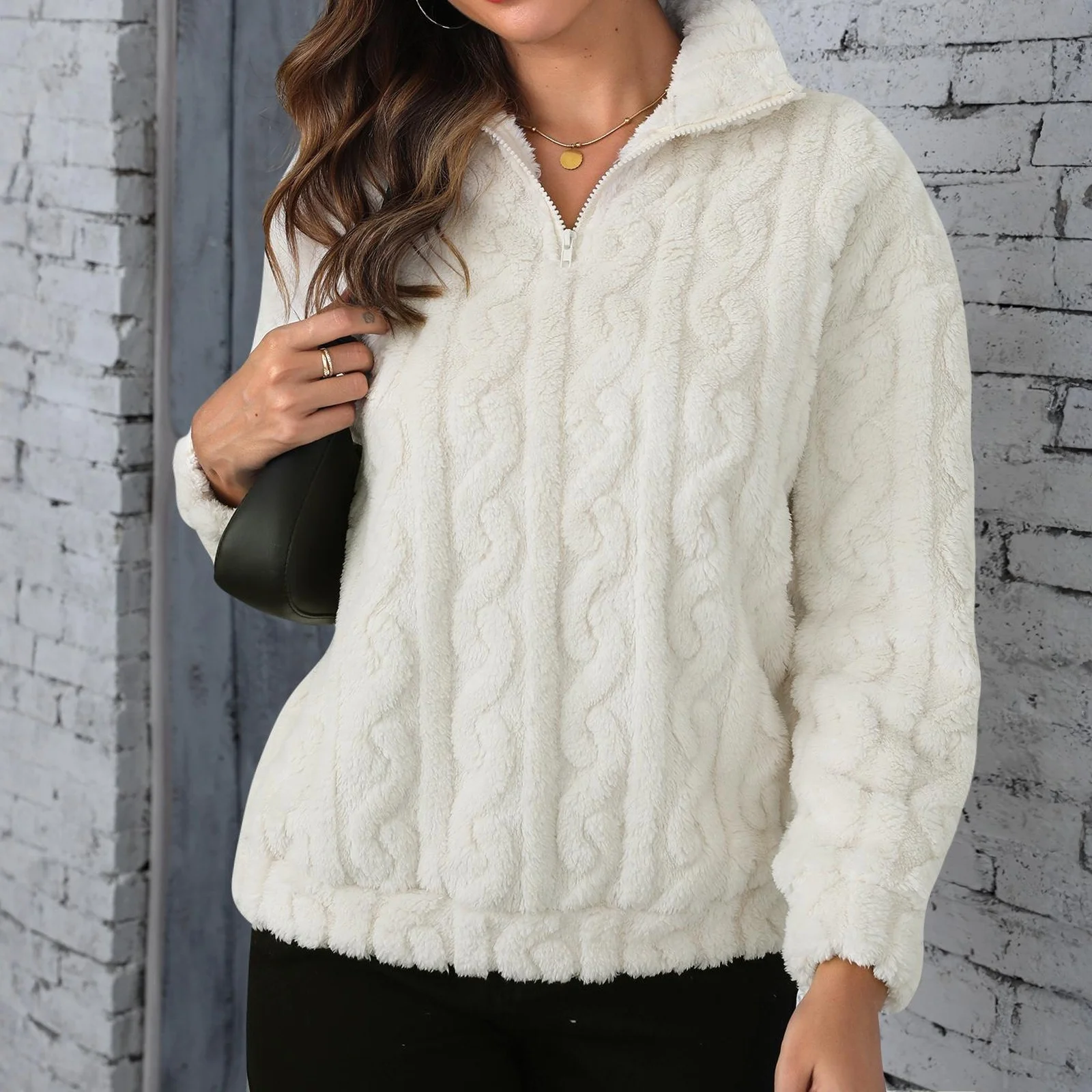 レディースファッション カジュアル ゆったり 厚手 プラッシュ 麻柄 エンボス加工 プルオーバー セーター 女性用服 セーター