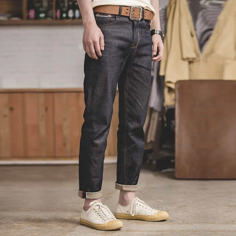 Maden Retro 11.6oz Jeansy z bawełny selvedge, surowy denim, zwężane nogawki, regularny krój, zapinane na zamek, wysokiej jakości, uniwersalne spodnie męskie.