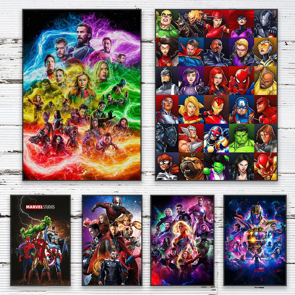 Grandi film Disney Avengers Spider Man Poster Stampe di supereroi Iron Man Hulk Wall Art Poster Graffiti Art Film Pittura su tela