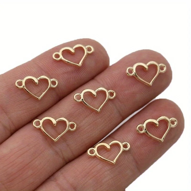 50pcs/package Silver Plated Heart Charm Links Pendant Connectors for Jewelry Making Bracelet DIY Craft Accessories