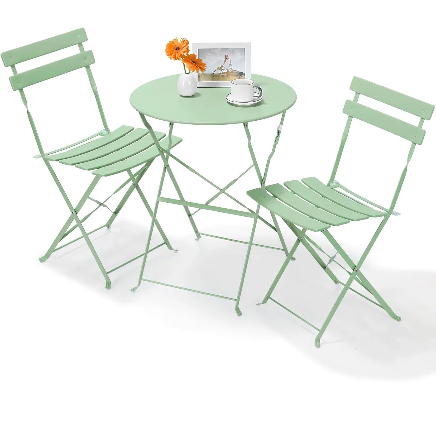 Bistrotafelset 3-delige stalen tafel en stoelen Opvouwbare bistroset, tuinmeubilair Patioset voor gazon Balkon Achtertuin Tuin