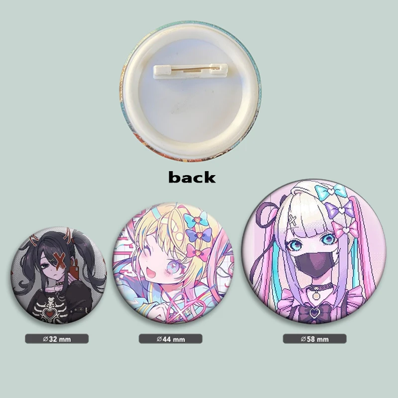 58mm 가난한 소녀 과다 복용 귀여운 만화 단추 핀 Pixelation KAngel Ame-Chan 고딕 로리타 브로치 배지 가방 의류 장식 선물
