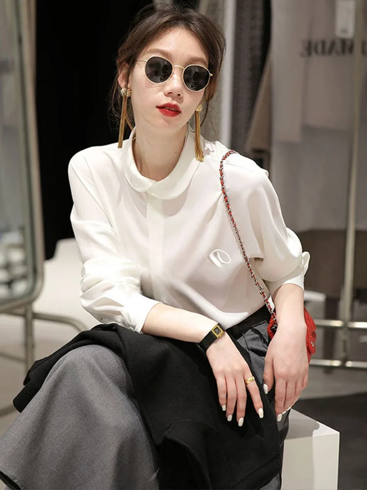 Ele Casual Long Sve irt Women's Chiffon Blouse Thin Commute Korean Sle Button Detail Regular Length Pure Color