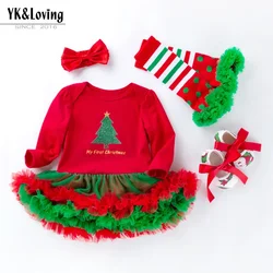 Baby Girl's Christmas Princess Vestido, Conjunto de quatro peças, Tiro Roupas, Vestido para menina, Feriado