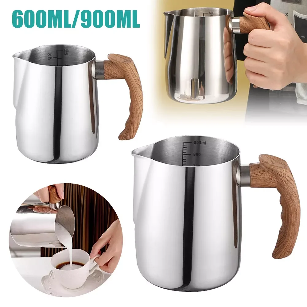 

Scale Pitcher Lightweight 900ml Stainless Steel Coffee Jug Heat-Resistant Espresso Jug for Barista