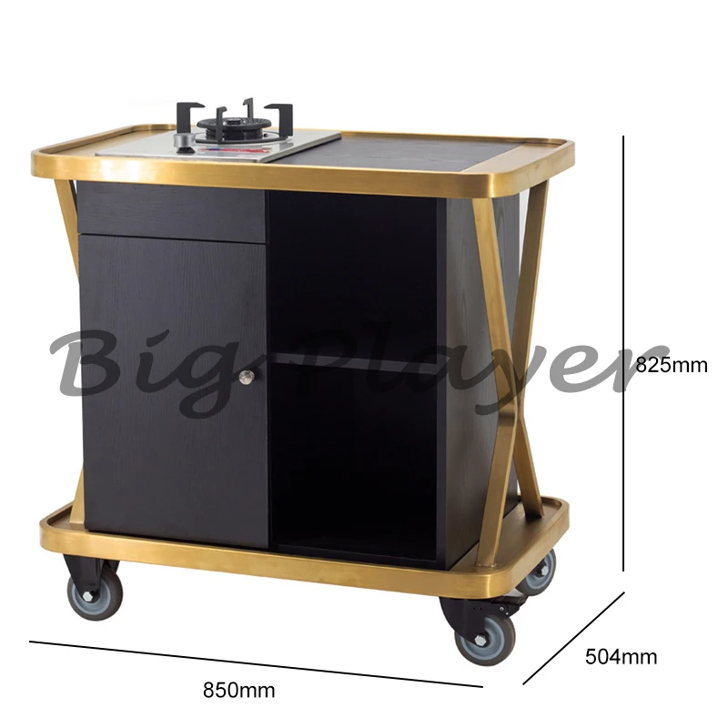 Hotel Mobile Cooking Cart Restaurant Commercial Mobile Food Serving Cart Kitchen Trolley
