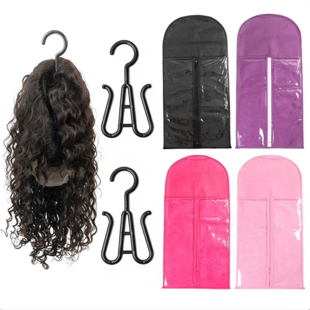 

3pcs Hair Extension Holder Wig Storage Bags with Hanger Wig Holder for Multiple Wigs Hanger Dust-proof Storage Organizer
