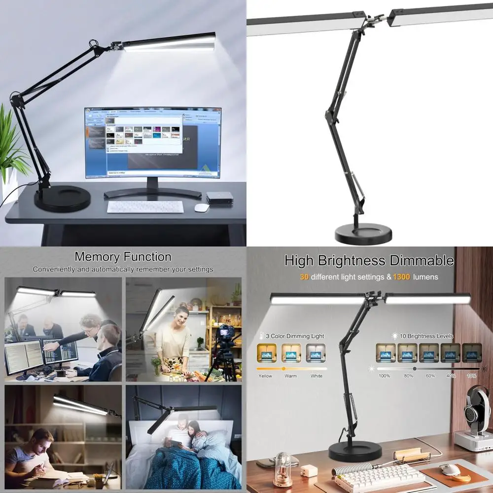 

Dual-Head 24W LED Desk Lamp with Clamp, Flexible Arm, 3 Color Modes, Dimmable for Home Office and Reading