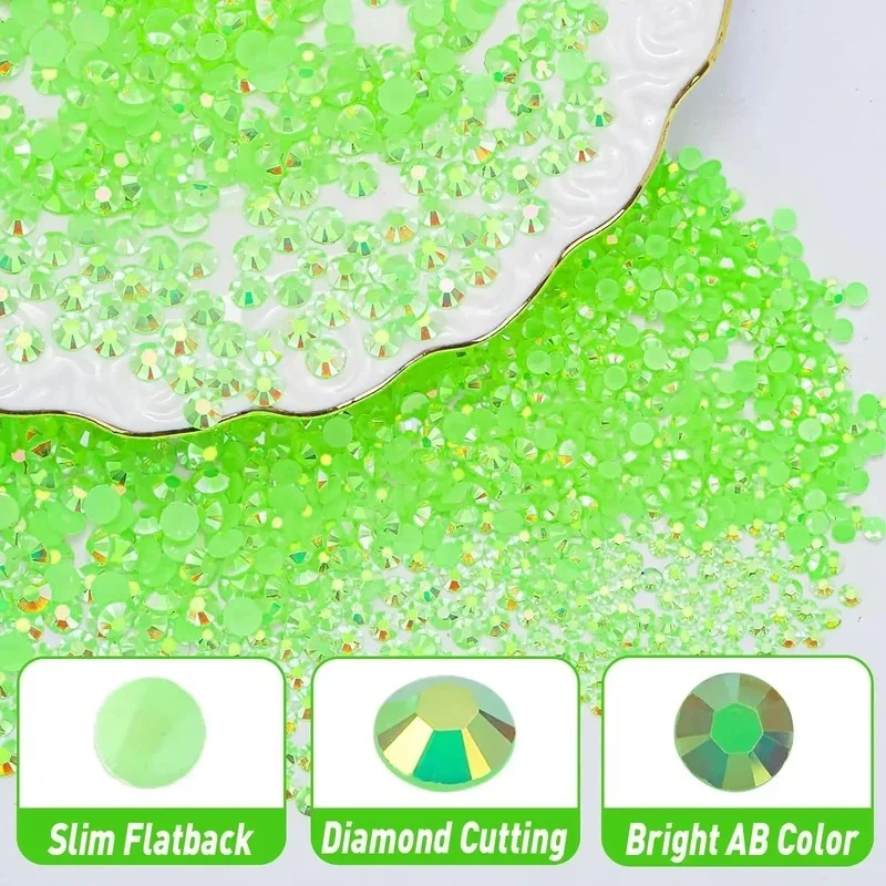 5000/10000PCS Lt Green AB Flatback Resin Jelly Rhinestones 2-6mm Drill Faux Gems Bead for Crafts DIY Nail Art Charms Supplies