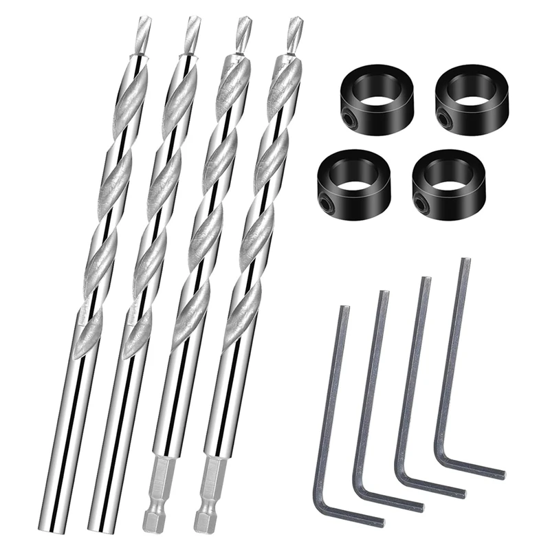 

Especial 3/8 Inch Pocket Hole Drill Bit, 1/4 Hex Shank And Round Shank Replacement Drills With Deep Drill Stop For Manual Pocket