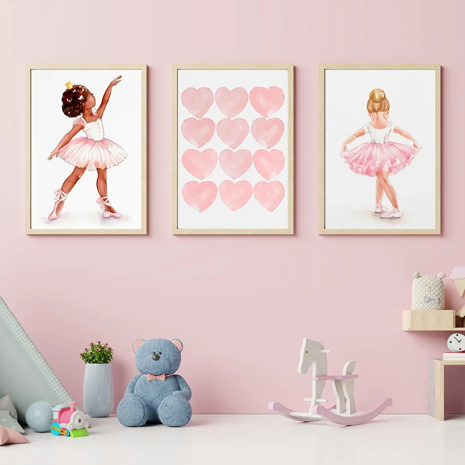 Watercolor Ballet Girls Shoes Crown Rainbow Love Nursery Wall Art Poster And Prints Canvas Painting Picture Baby Kids Room Decor
