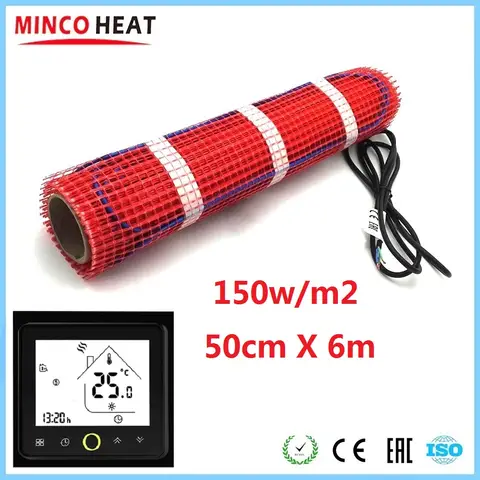 MINCO 열 50cmX6m 3m2 난방 케이블 매트 Underfloor 온난화, 눈 녹는 230V 150W/sqm