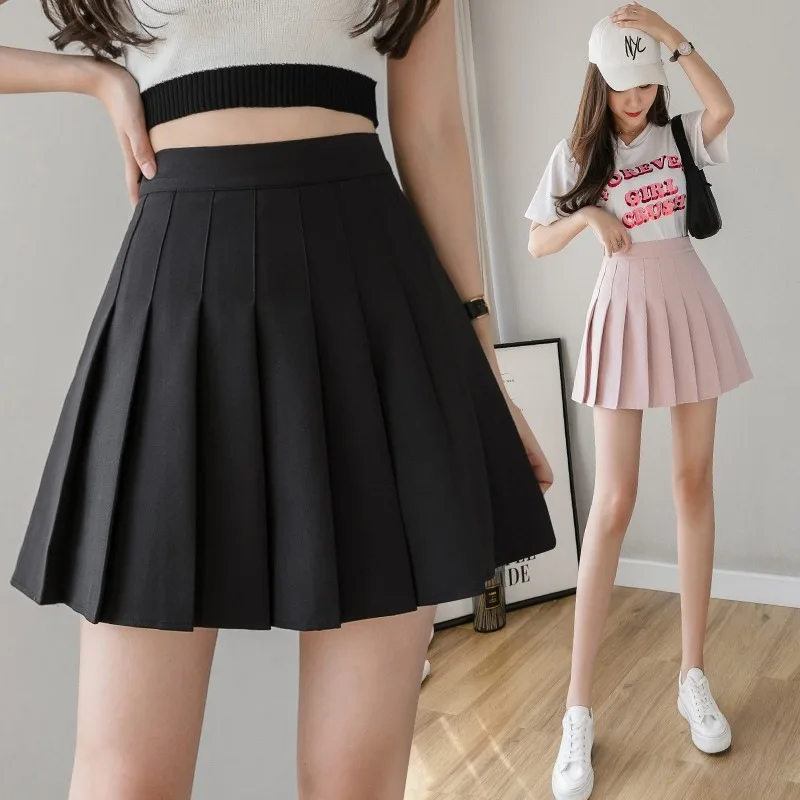 Women Pleated Skirt High Waist White A Line Mini Skirt Autumn Fashion JK Uniform Elastic Waist Slim Fit Skirts Trendy