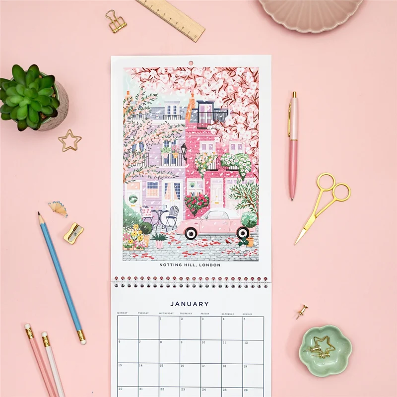 تقويم EDT-2025، تقويم حائط للسفر، مخطط شهري، تقويم حائط، ديكور حائط، قرطاسية، هدية لها، قلب كوخ