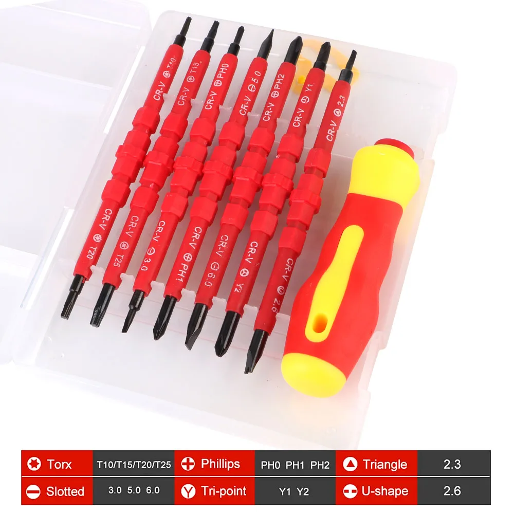 8pcs Insulated Screwdriver Set Electrician Repair Tools Kit Chrome vanadium steel Interchangeable Blade