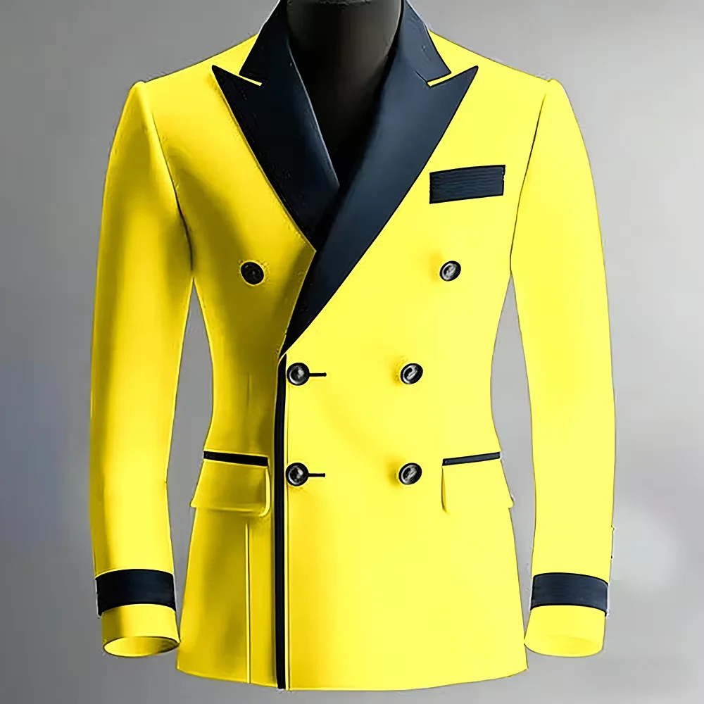 

Elegant Men's Serge Suit Blazer Classic Bouble Breasted Slim Fit With Black Peak Lapel Formal Jacket For Business Casual Party