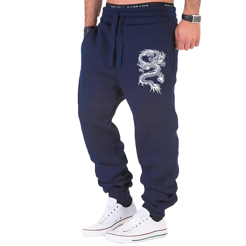 New Fashion dragon print Joggers Men Body Building Gyms Pants Outdoor Casual Sweatpants Sports Fitness Trousers