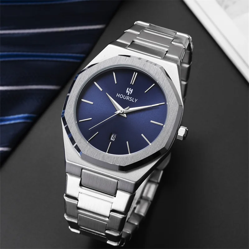 Luxury fashionable waterproof circular calendar simple line dial business quartz men\'s watch for daily life