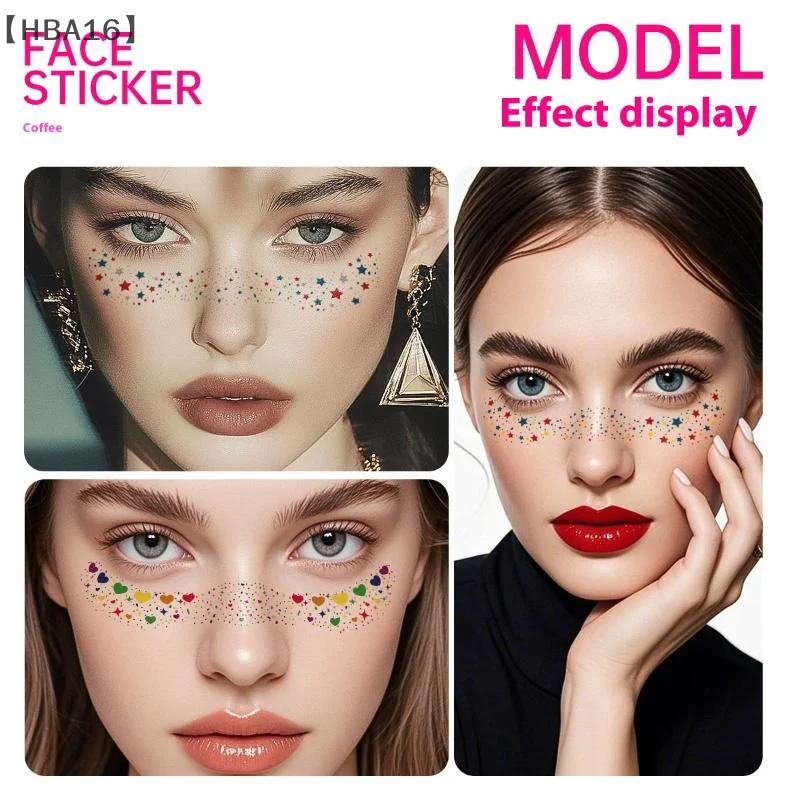 [[HBA16] 6 ورقات متعددة الألوان النمش ملصقات الوشم المؤقت الساخن ختم النمش ماكياج بقع ماكياج الوجه