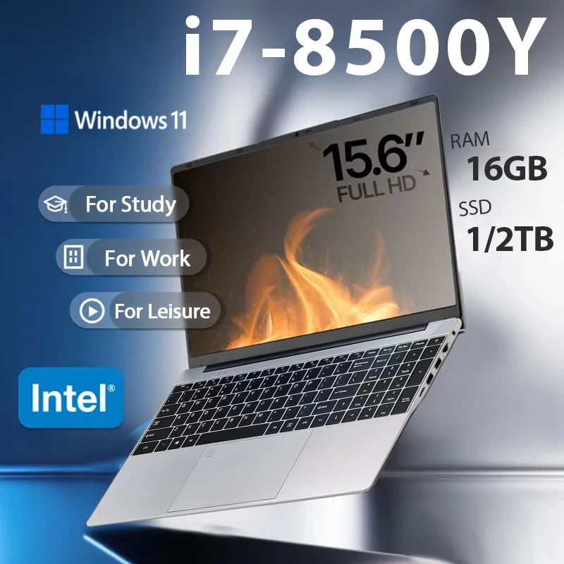 

2025 Новые 15,6-дюймовые ноутбуки Intel Core i7- 8500Y Ноутбук Windows 11 Pro Портативный ПК 16 ГБ ОЗУ 1 ТБ SSD 1920*1080P Офисный компьютер